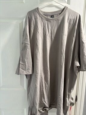 Casual Oversized Tee in Taupe - Subtle Chest Logo PO-1/8
